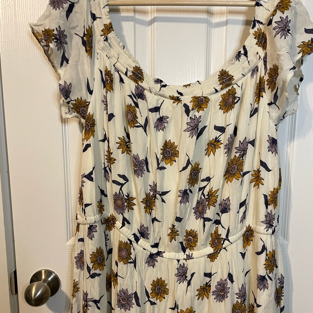 NWOT Old Navy off white floral dress w/ elasticized waist/collar sz XXL - Picture 3 of 11